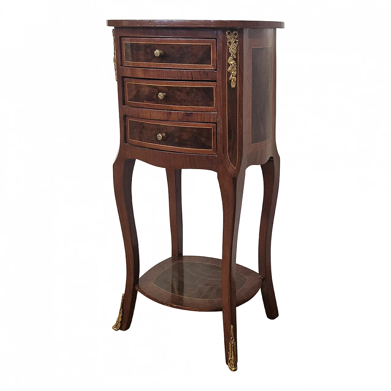 Inlaid walnut guéridon side table with drawers, 1980s 6