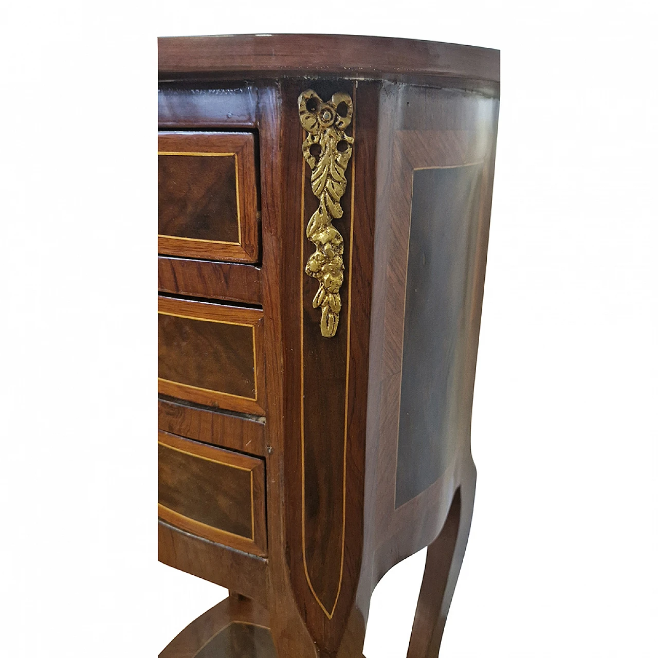 Inlaid walnut guéridon side table with drawers, 1980s 11