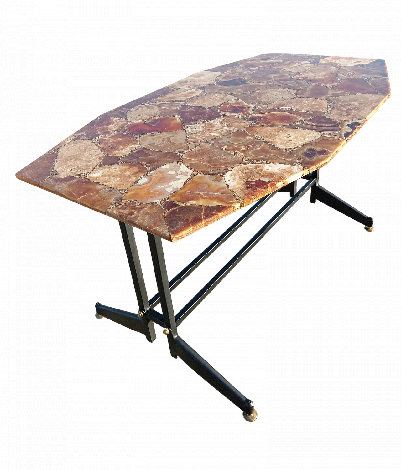 Iron coffee table with honey onyx mosaic top, 1960s 16