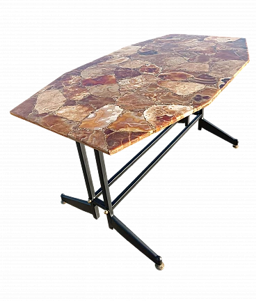 Iron coffee table with honey onyx mosaic top, 1960s