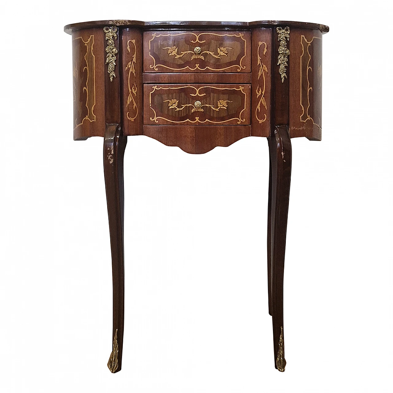 Walnut table with Baroque-style inlays, 1980s 1