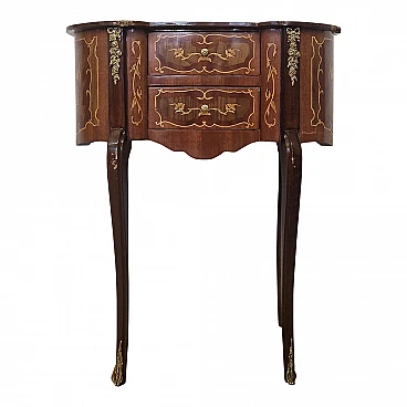 Walnut table with Baroque-style inlays, 1980s