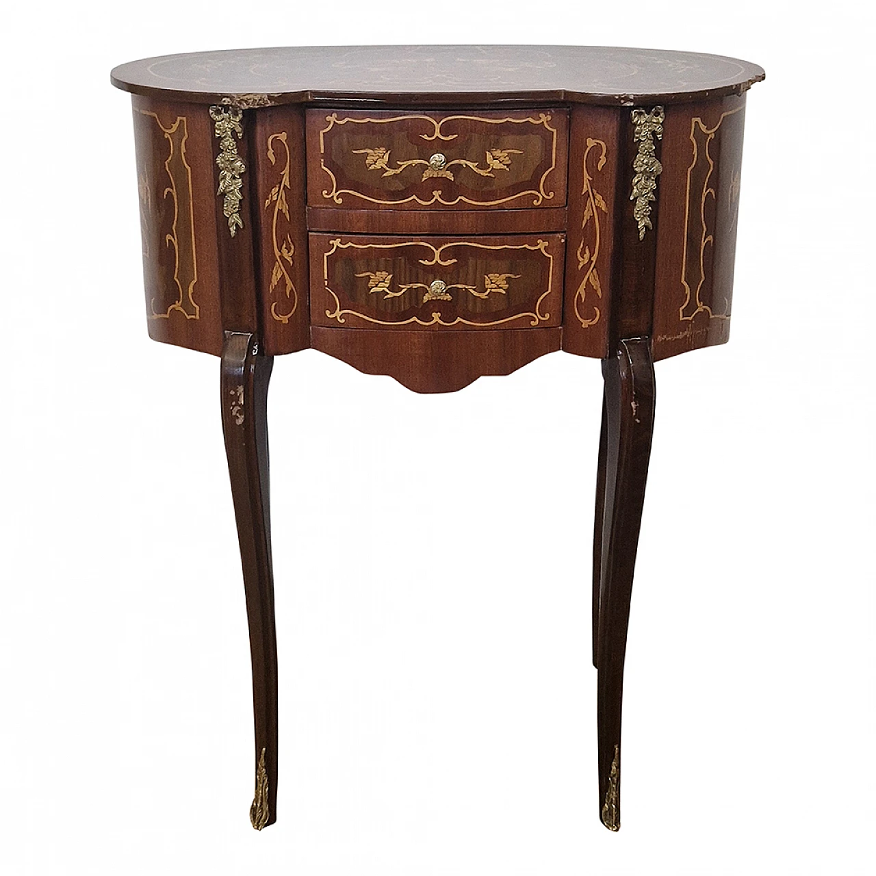 Walnut table with Baroque-style inlays, 1980s 2