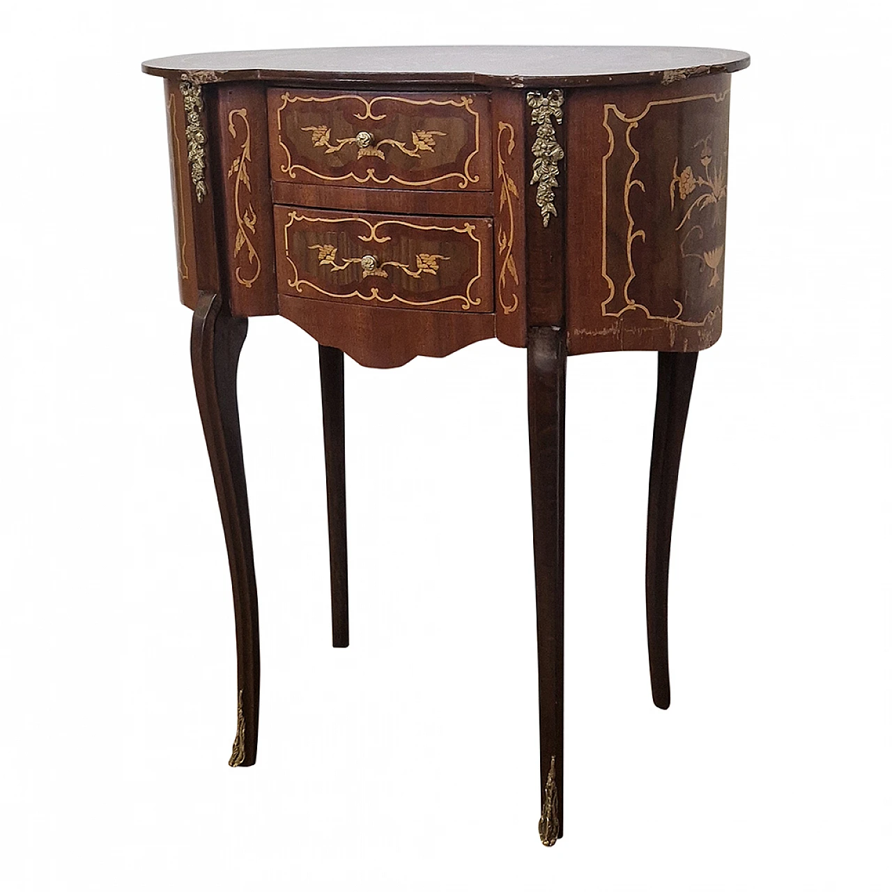 Walnut table with Baroque-style inlays, 1980s 3