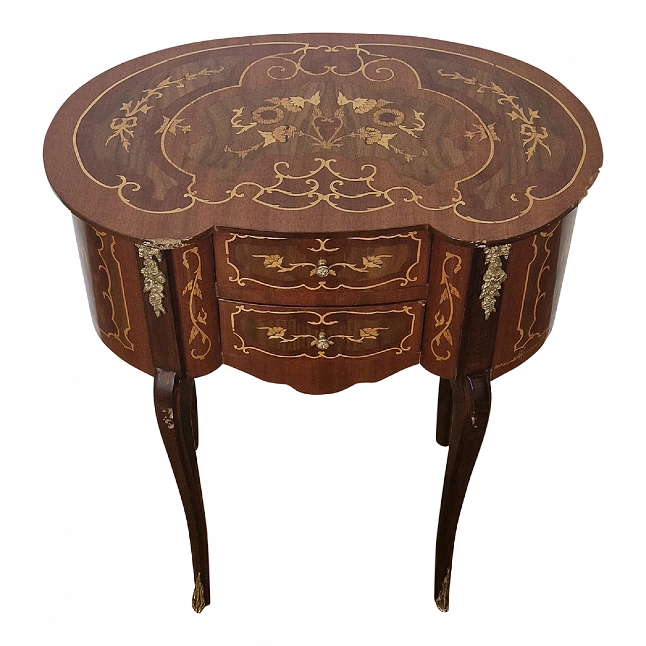 Walnut table with Baroque-style inlays, 1980s 6