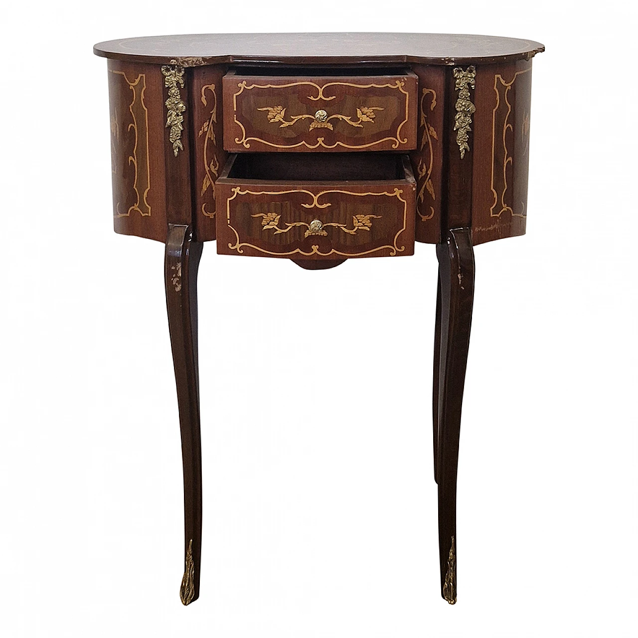 Walnut table with Baroque-style inlays, 1980s 9