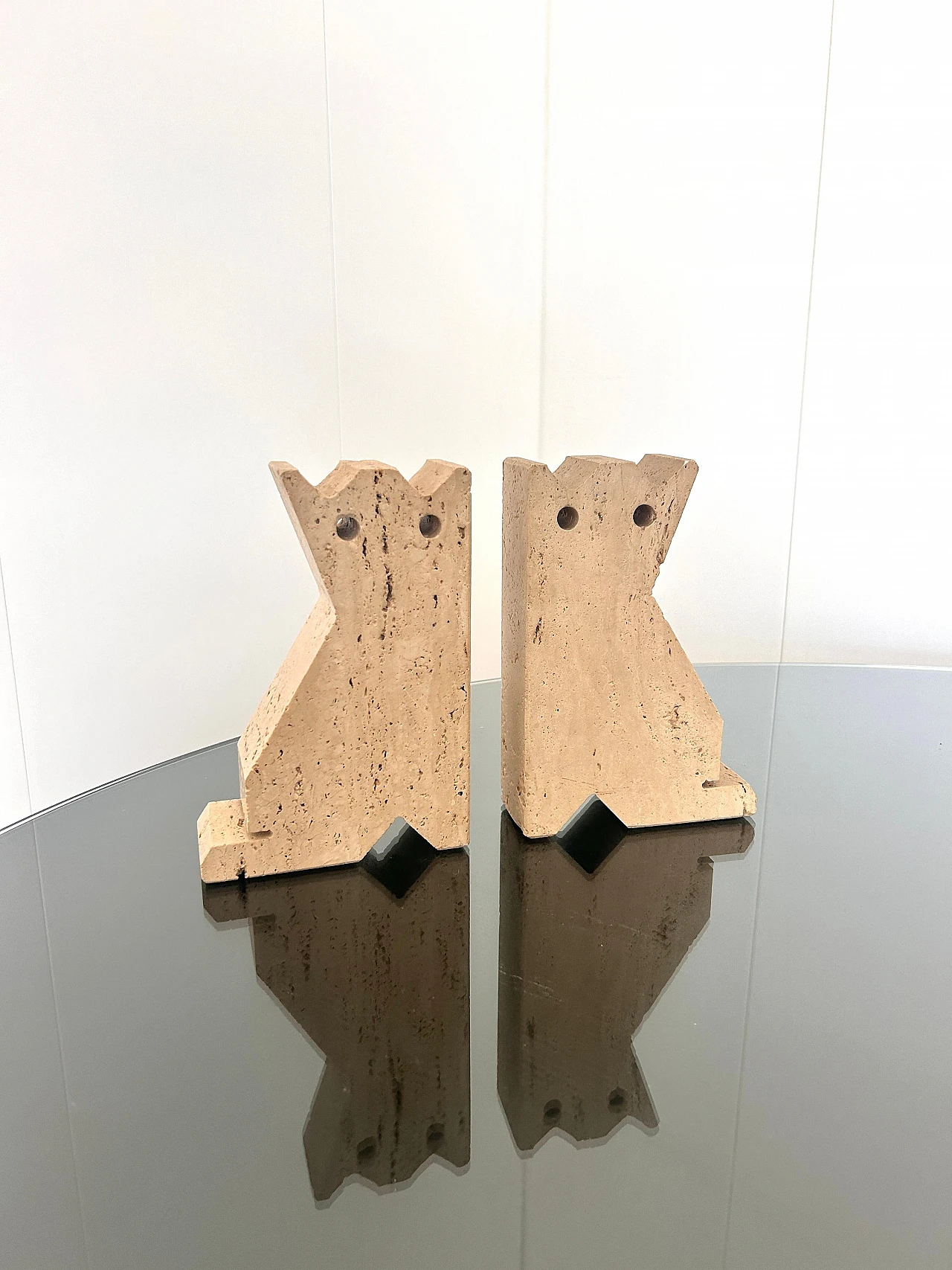 Pair of travertine cat bookends by Enzo Mari, 1970s 2