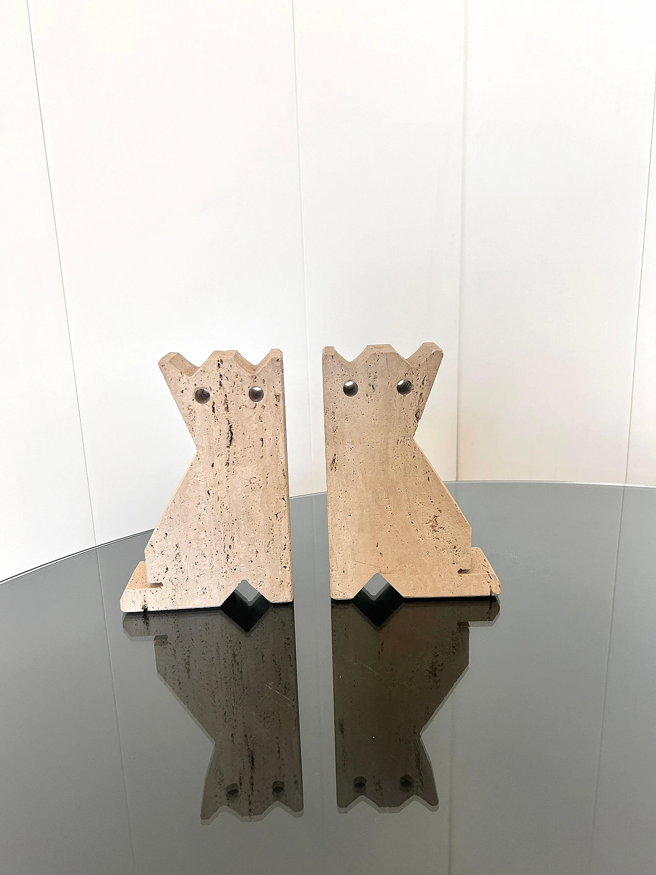 Pair of travertine cat bookends by Enzo Mari, 1970s 3