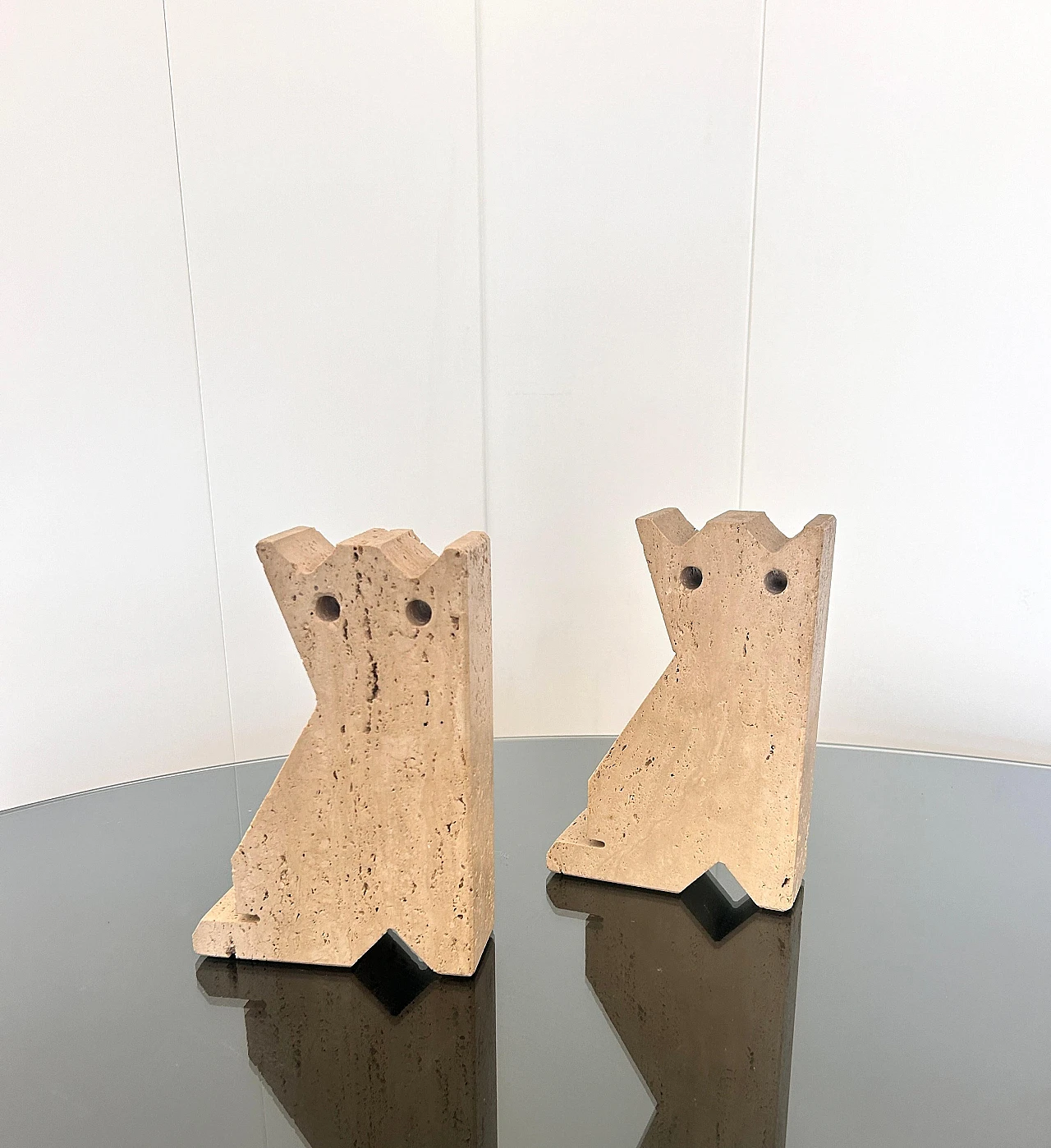 Pair of travertine cat bookends by Enzo Mari, 1970s 4