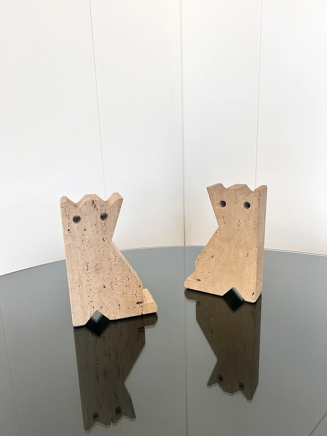 Pair of travertine cat bookends by Enzo Mari, 1970s 5