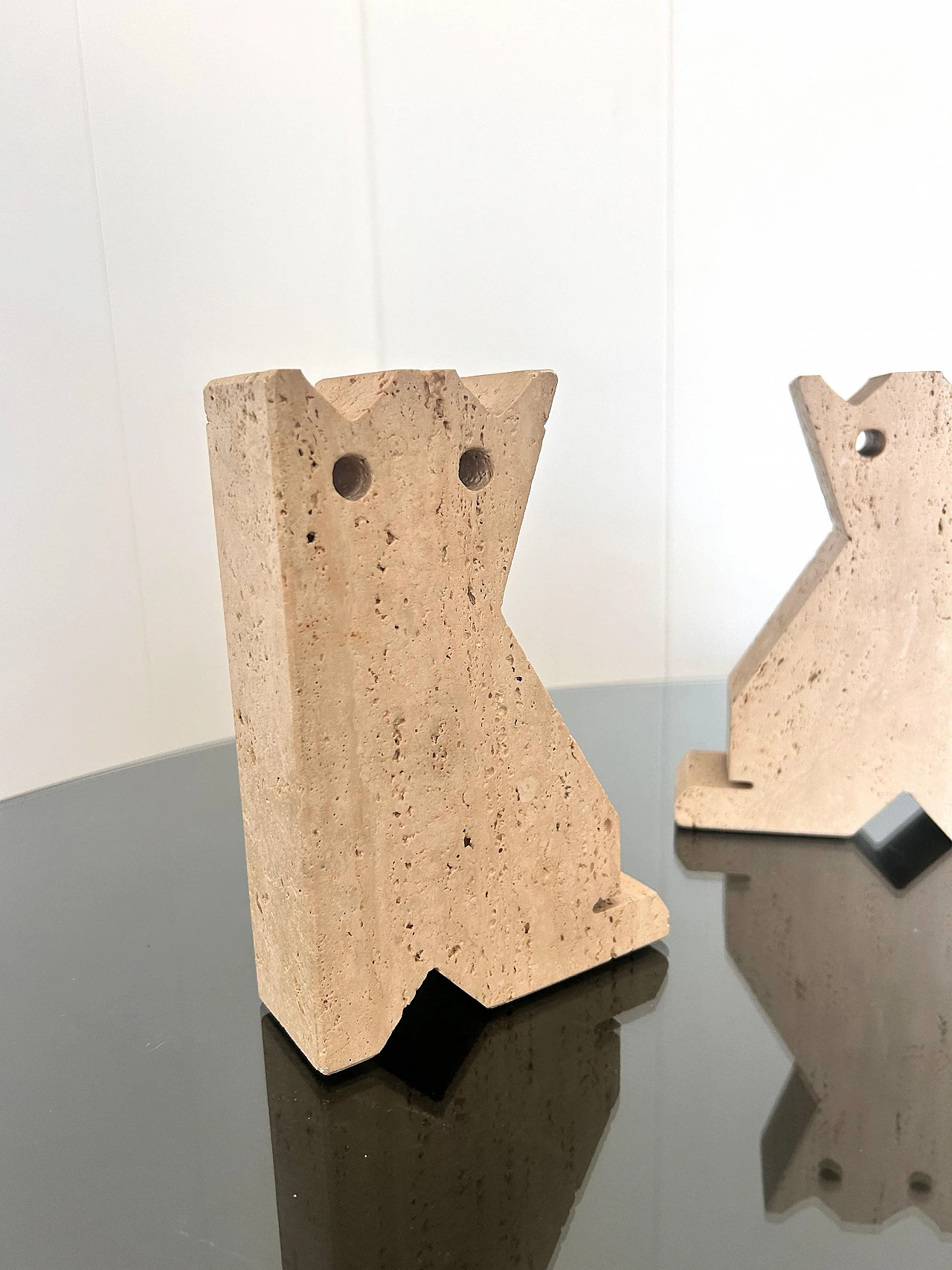 Pair of travertine cat bookends by Enzo Mari, 1970s 6