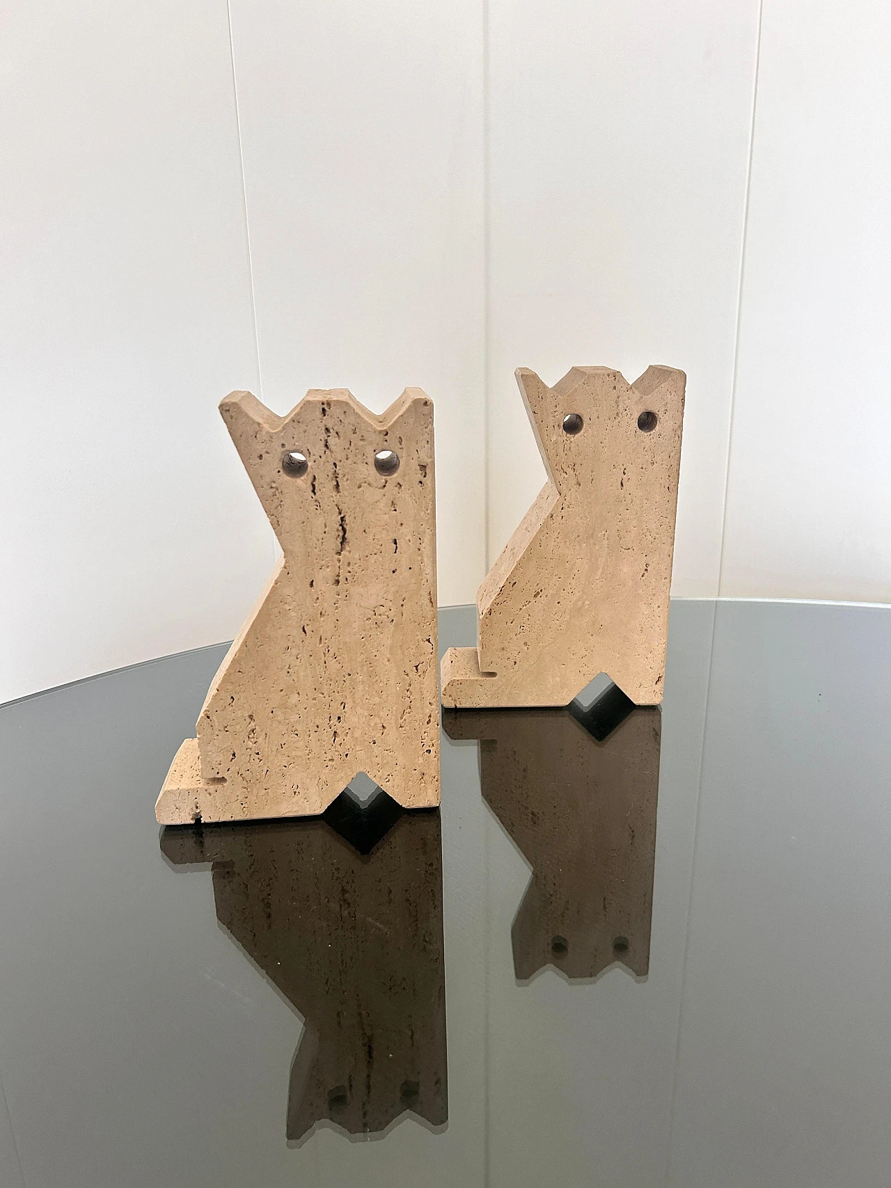 Pair of travertine cat bookends by Enzo Mari, 1970s 8