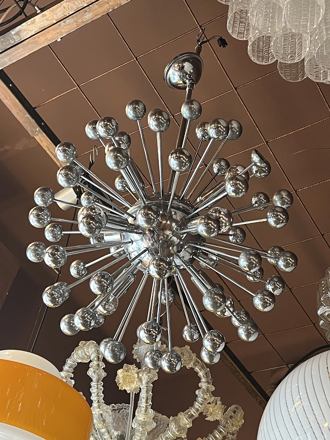 Six-light chrome-plated Sputnik chandelier, 1970s 3