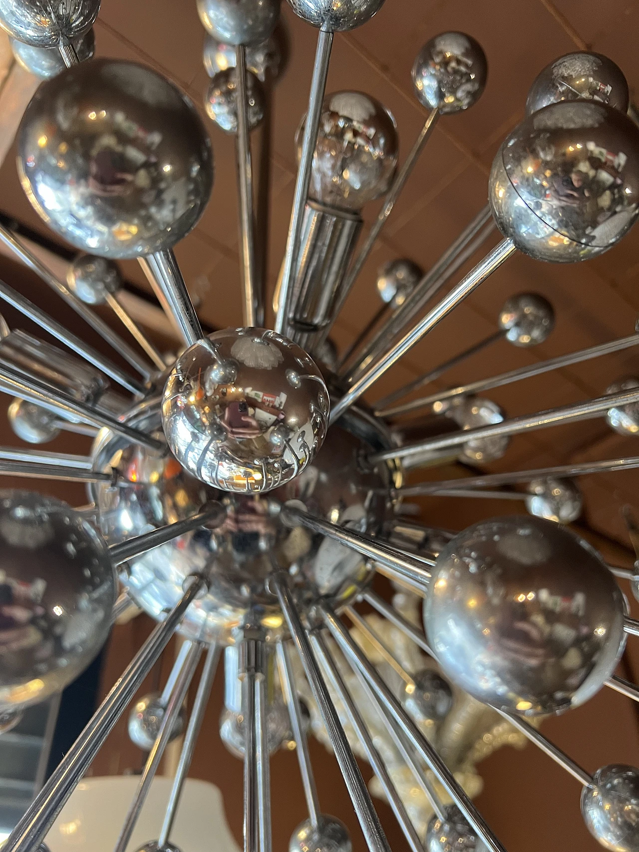 Six-light chrome-plated Sputnik chandelier, 1970s 4