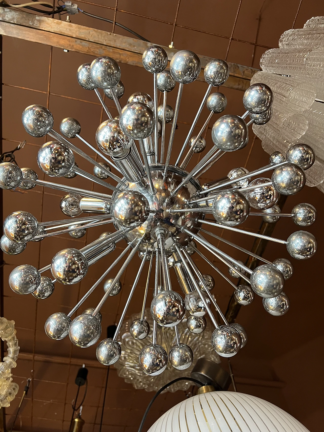 Six-light chrome-plated Sputnik chandelier, 1970s 5