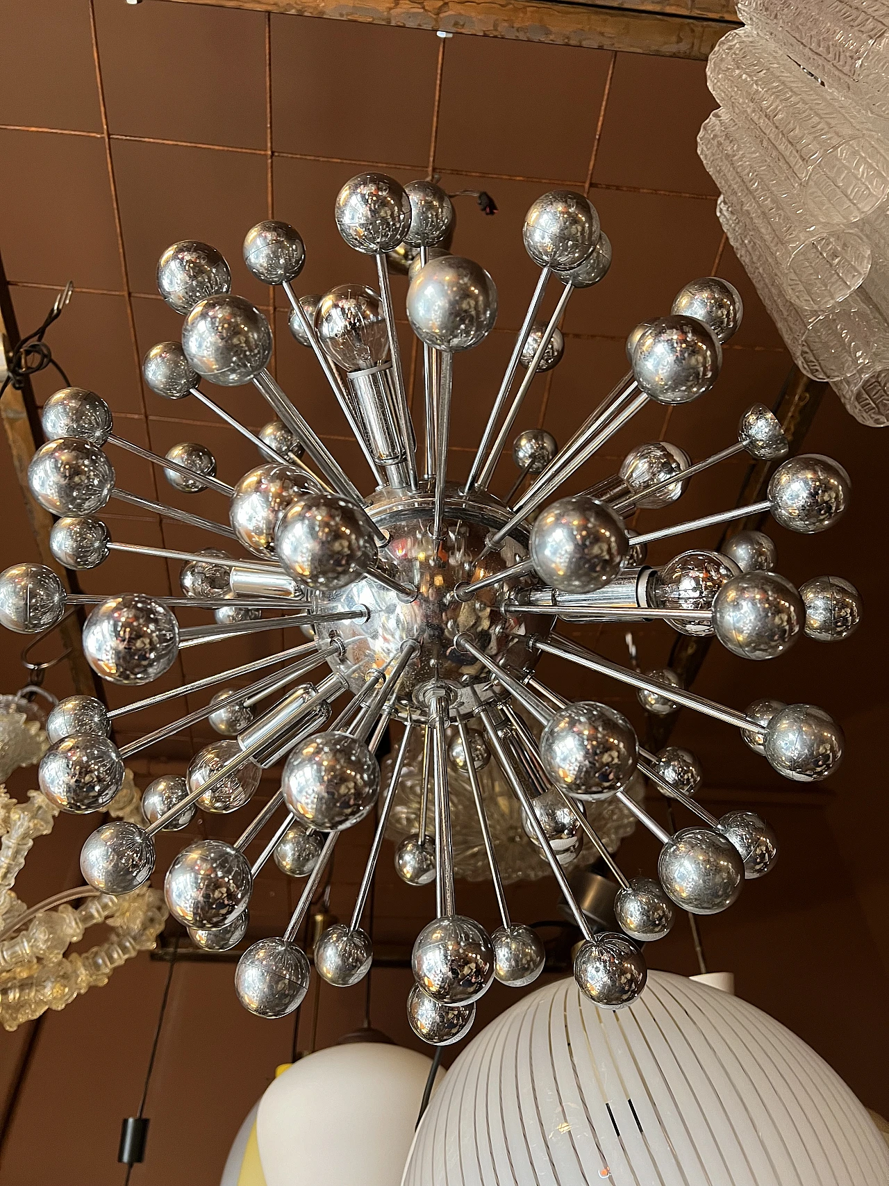 Six-light chrome-plated Sputnik chandelier, 1970s 6