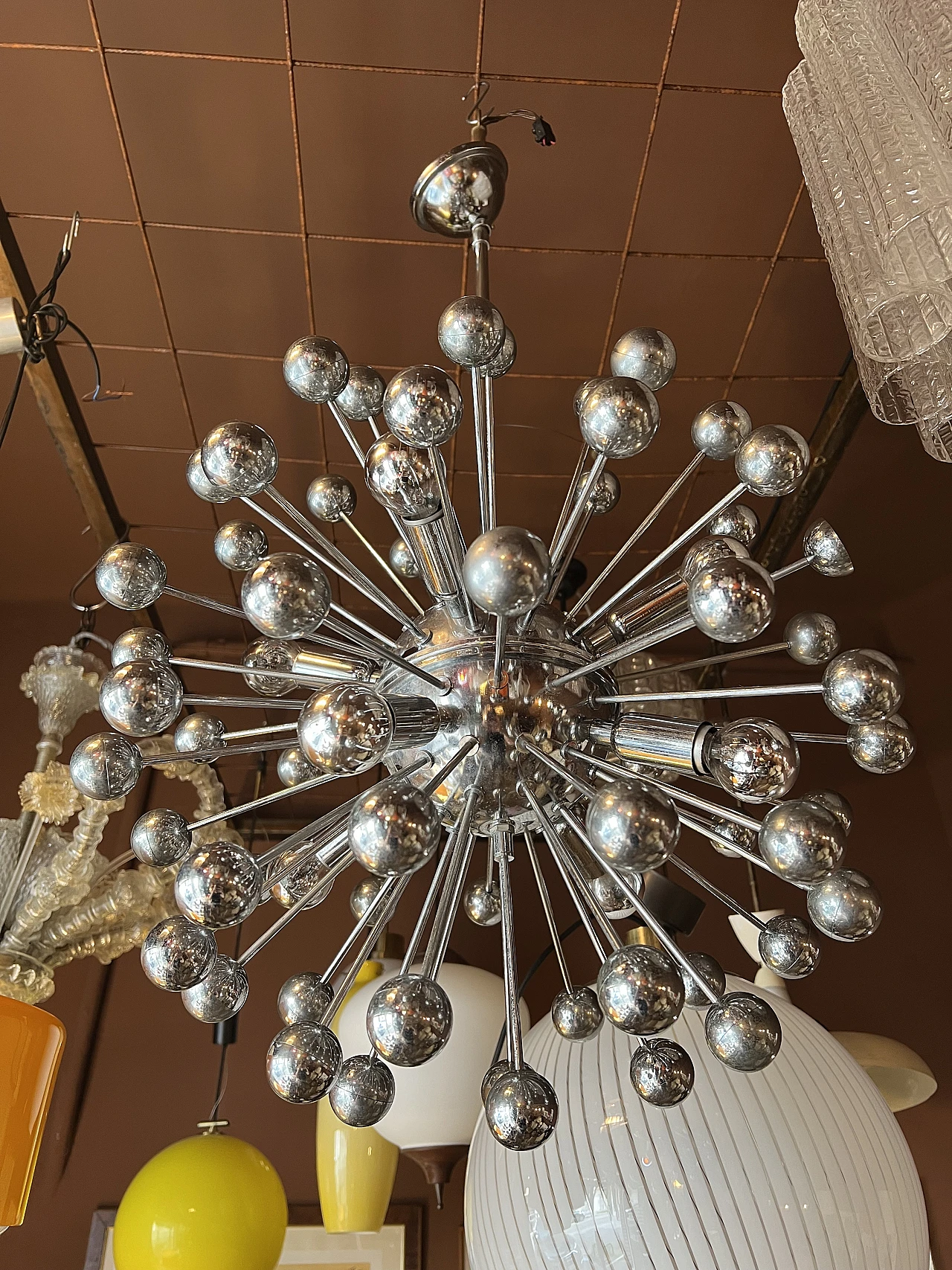 Six-light chrome-plated Sputnik chandelier, 1970s 7