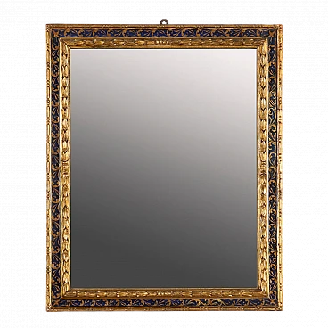 Specchio stile Neorinascimento in legno intagliato, dorato e dipinto