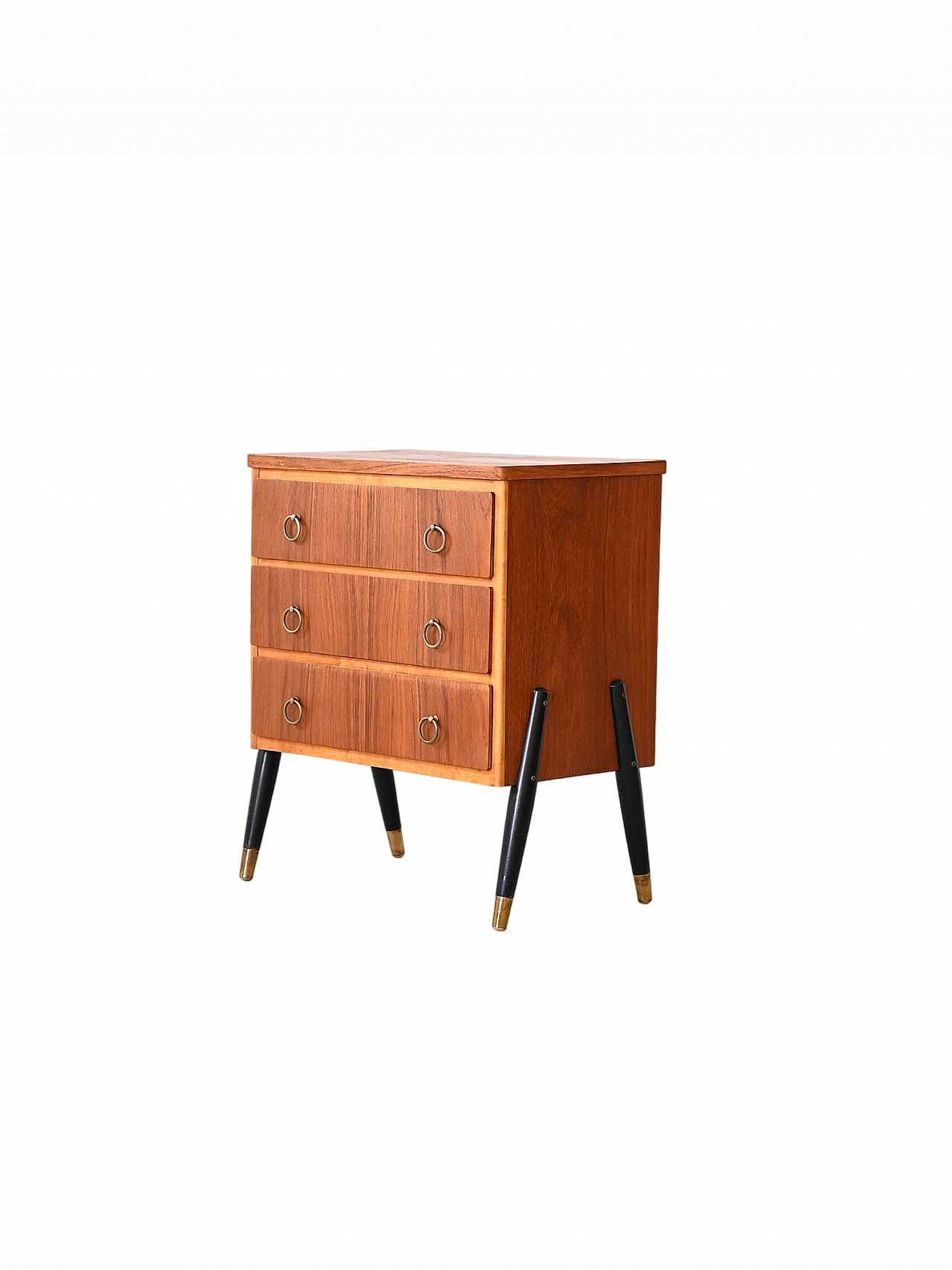 Cassettiera scandinava in teak con gambe dipinte di nero, anni '60 13