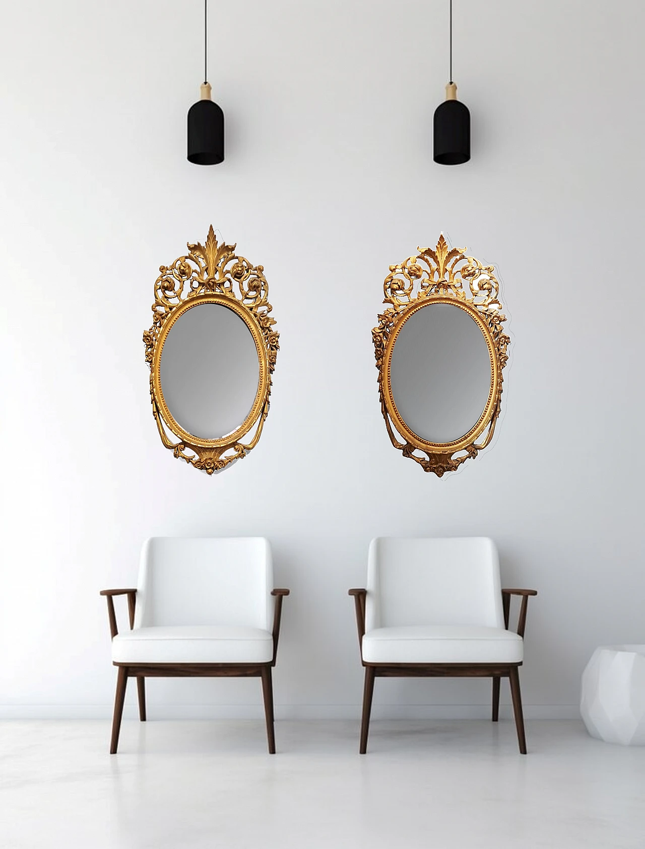 Pair of oval mirrors in wood gilded with gold leaf, late 18th century 1