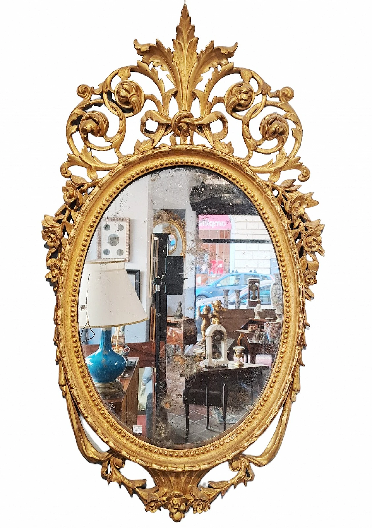 Pair of oval mirrors in wood gilded with gold leaf, late 18th century 2