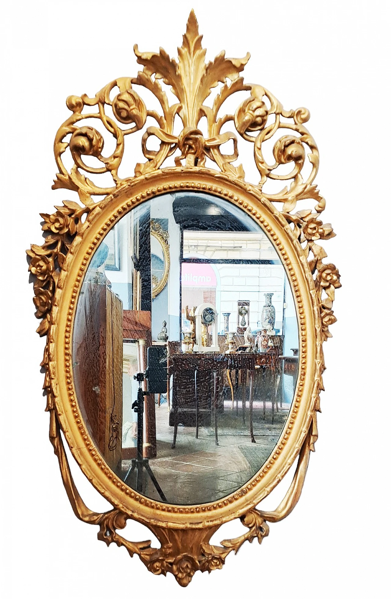 Pair of oval mirrors in wood gilded with gold leaf, late 18th century 3