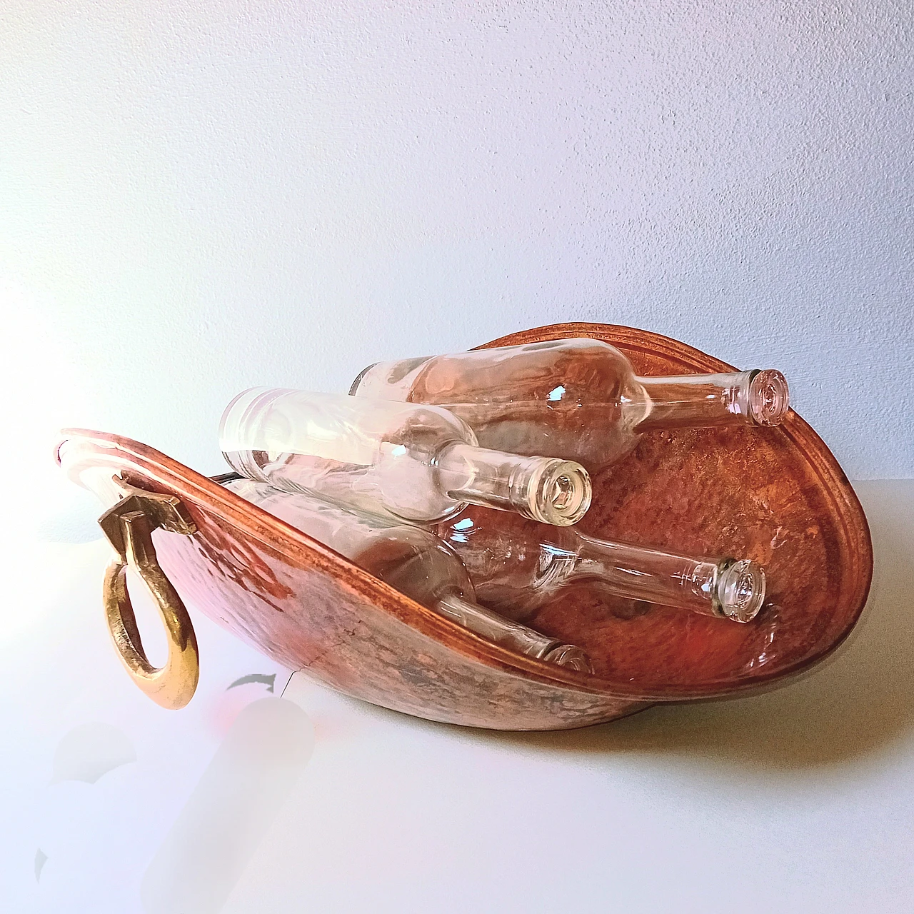 Copper bottle holder with brass handles, 1990s 2