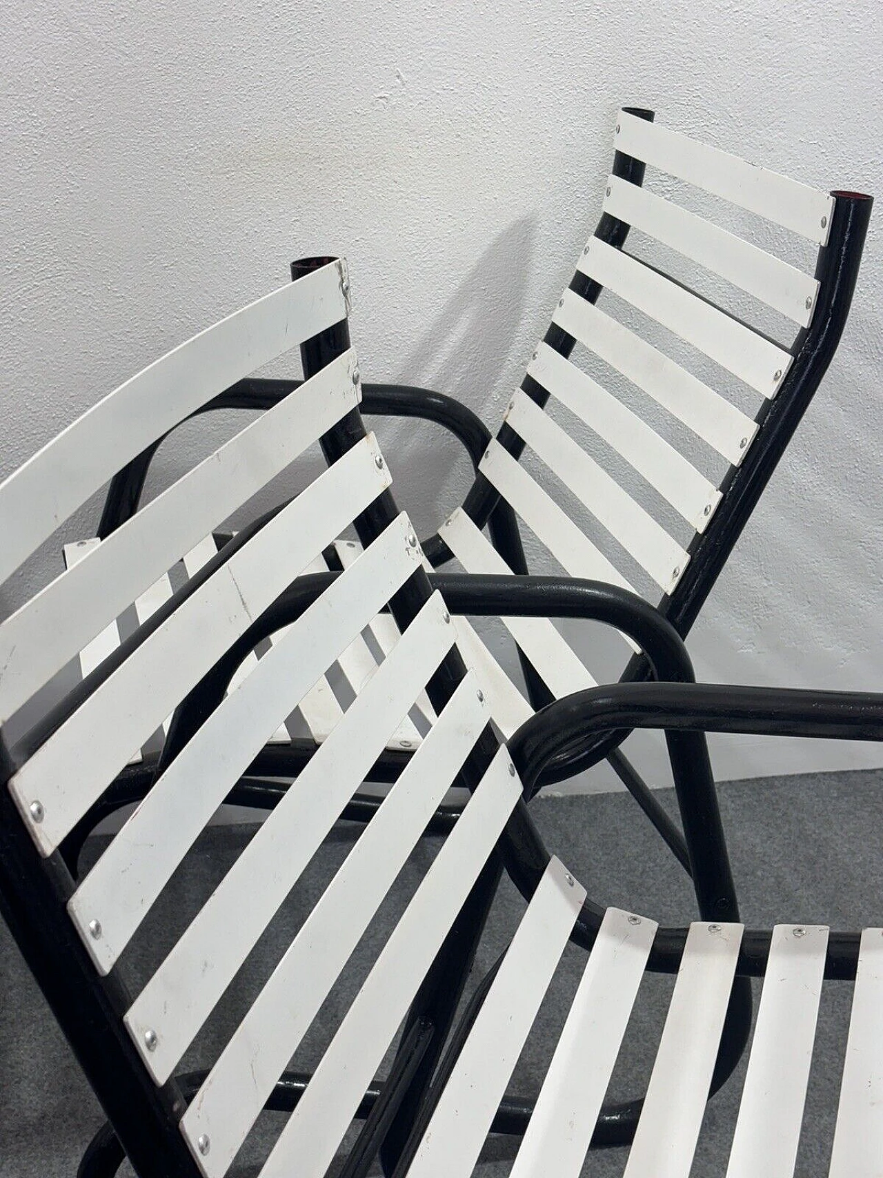 4 Garden armchairs in black and white metal, 1980s 9