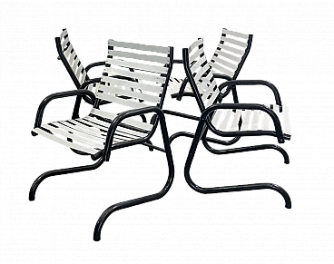4 Garden armchairs in black and white metal, 1980s