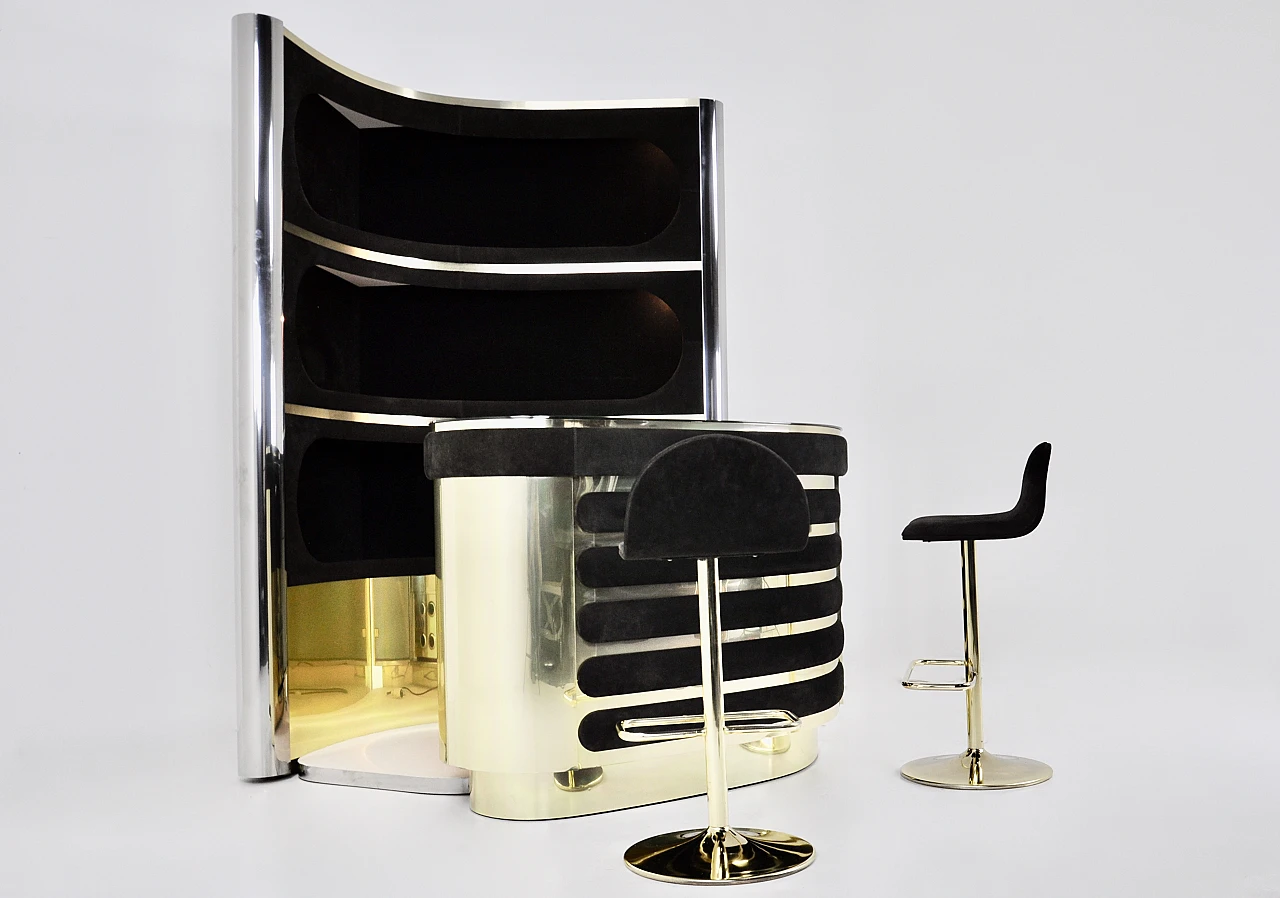 Bar cabinet and pair of stools attributed to Willy Rizzo, 1970s 3