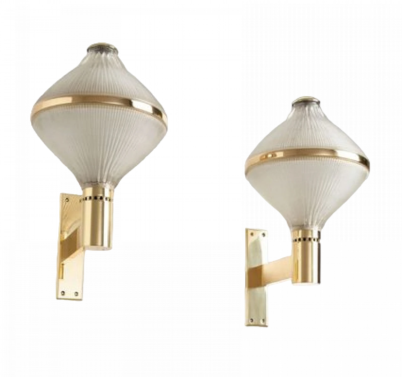 Pair of wall sconces in glass & brass by BBPR for Artemide, 1960s 14