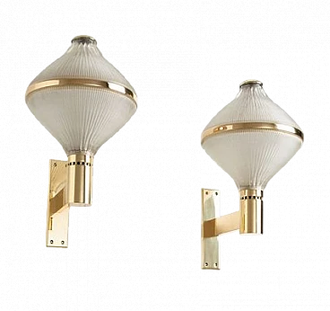 Pair of wall sconces in glass & brass by BBPR for Artemide, 1960s