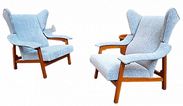 Pair of armchairs in blue fabric by Franco Albini for Cassina, 1950s