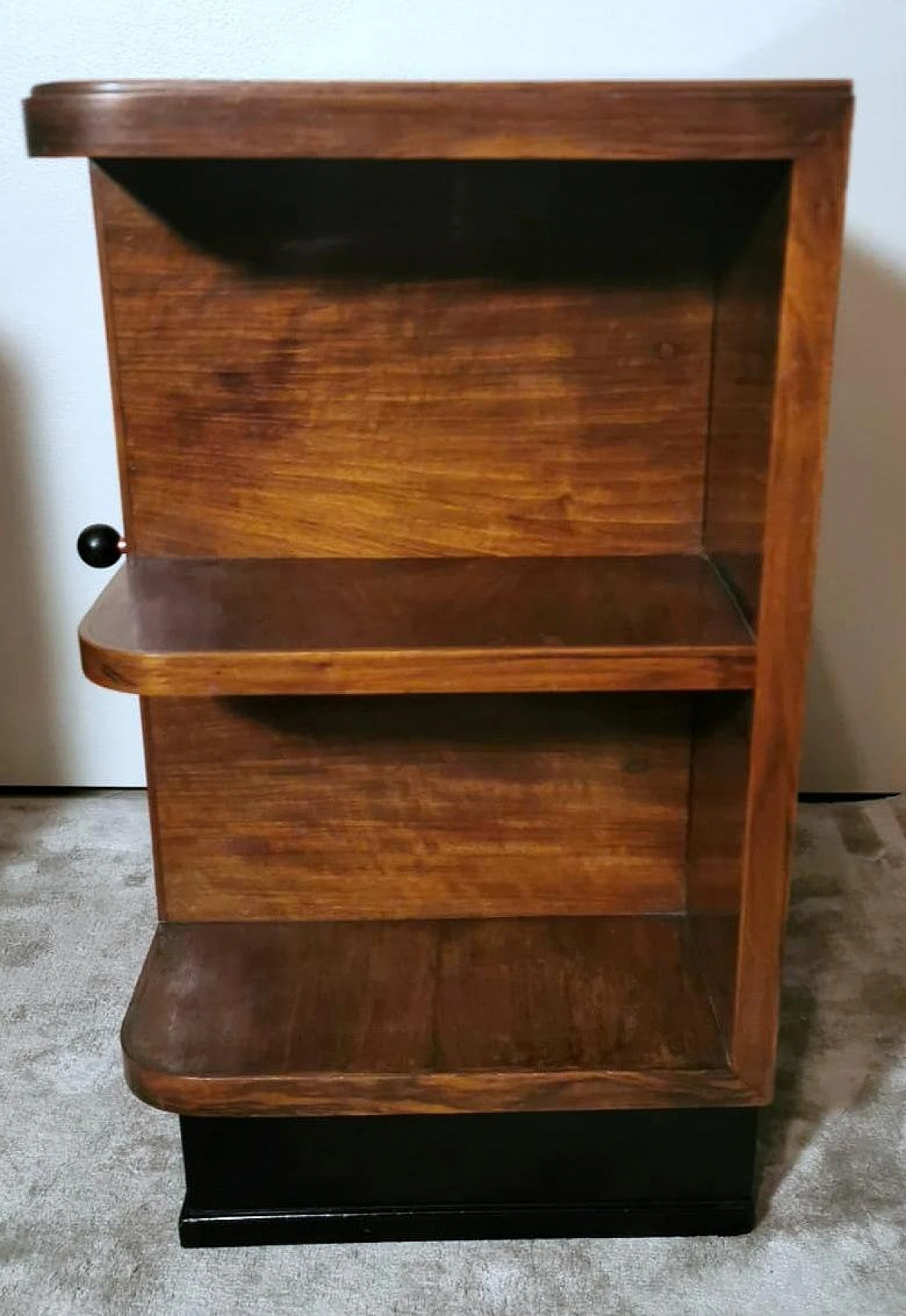 Pair of Art Deco walnut burl bedside tables with black glass, 1930s 10