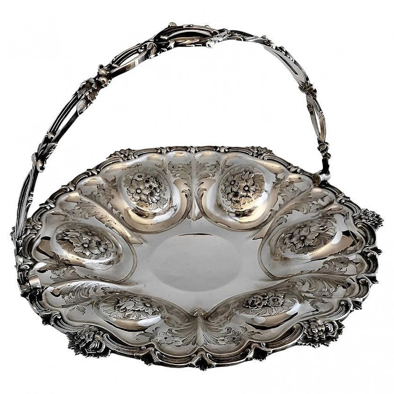 Victorian chiselled and engraved 925 silver basket, late 19th century 1