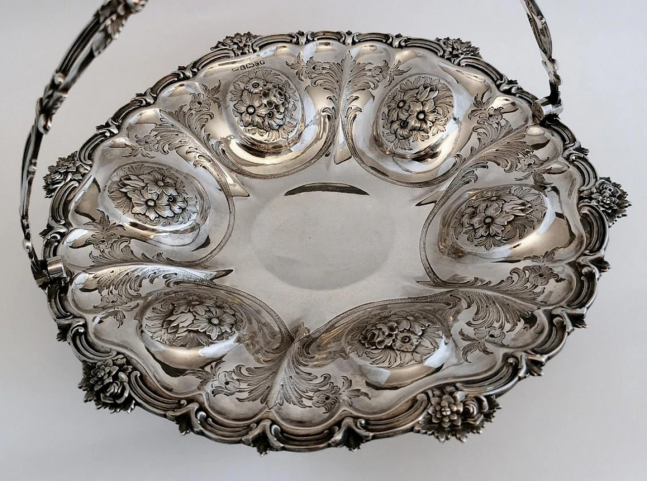 Victorian chiselled and engraved 925 silver basket, late 19th century 7