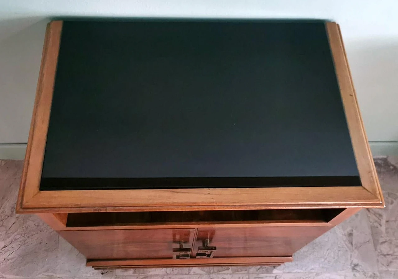 Pair of Art Deco bedside tables in walnut with black glass top, 1930s 9