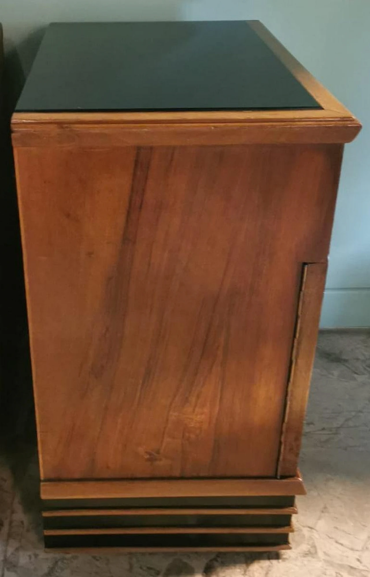 Pair of Art Deco bedside tables in walnut with black glass top, 1930s 11