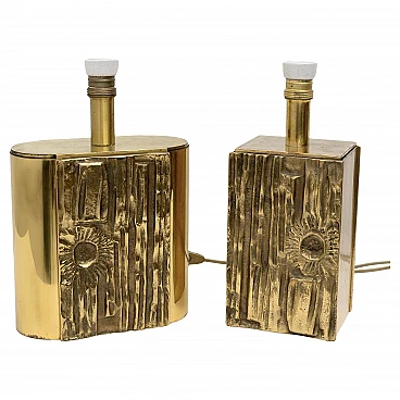 Pair of brass table lamps attributed to Angelo Brotto, 1960s