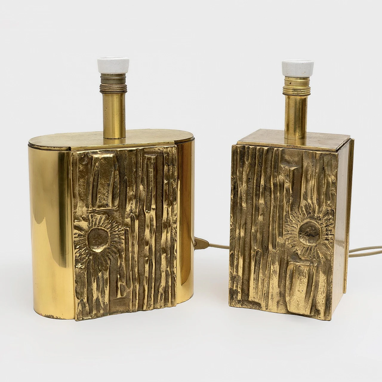 Pair of brass table lamps attributed to Angelo Brotto, 1960s 2