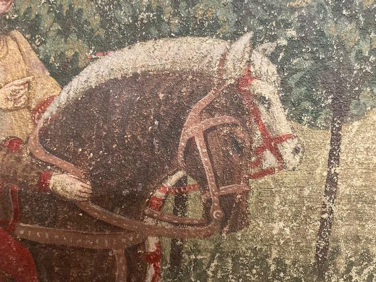 Tear-off of fresco depicting noblemen on horseback, early 20th century 11