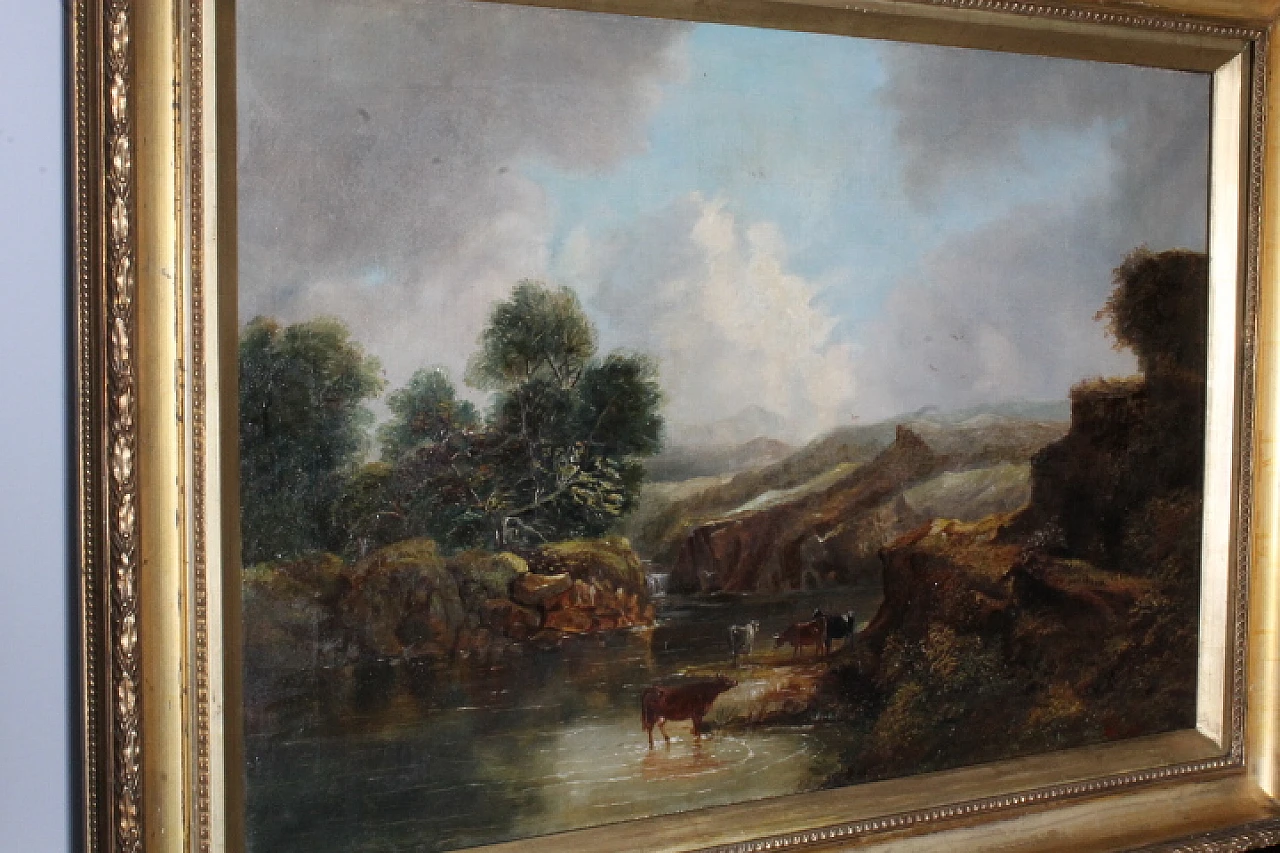 English landscape with cows, oil on canvas, 19th century 4