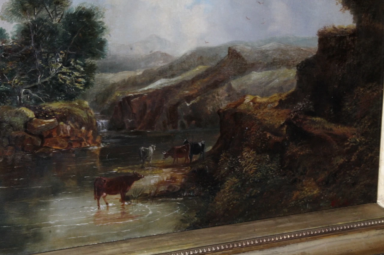 English landscape with cows, oil on canvas, 19th century 5