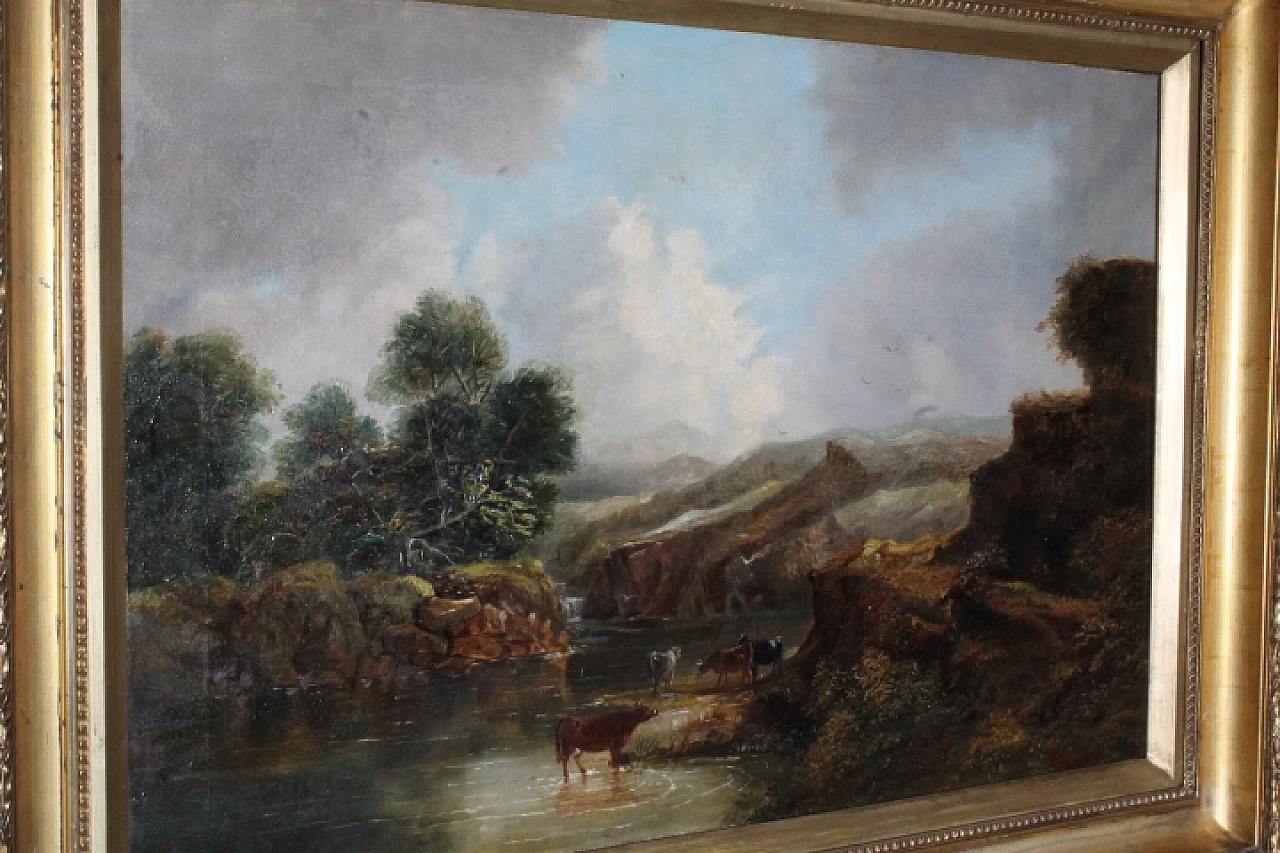 English landscape with cows, oil on canvas, 19th century 8