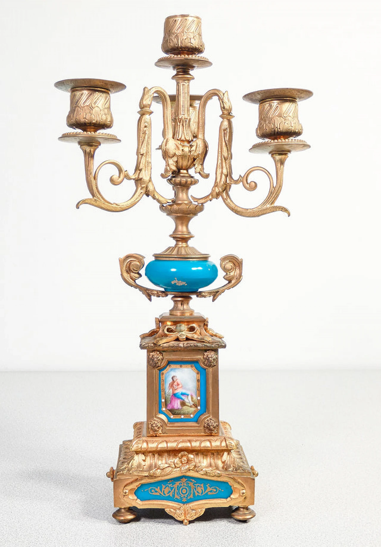 Coppia di candelabri stile Luigi XVI in metallo e ceramica, '800 10