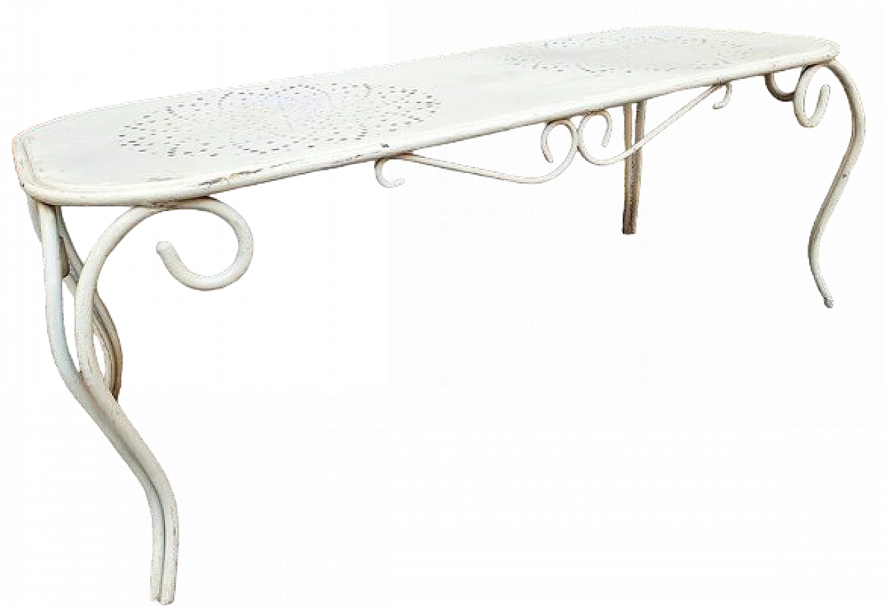 Tavolo in ferro laccato bianco con gambe a ricciolo, anni '70 4