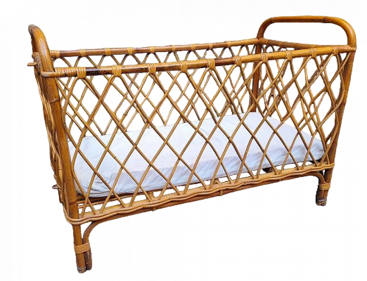 Cradle in zwcker and bamboo, 1950s 4