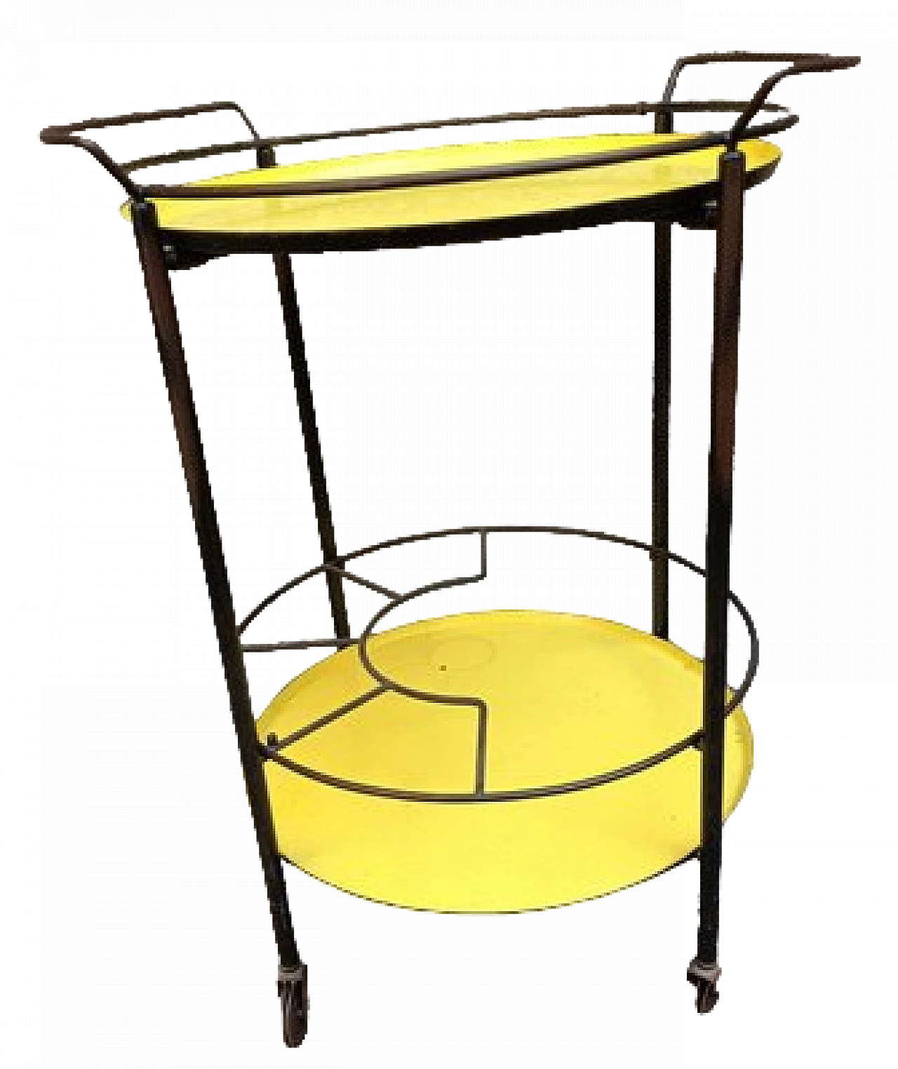 Carrello bar con portabottiglie in metallo giallo e nero, anni '50 4