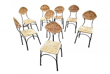 8 Banana chairs in iron & wicker by Tom Dixon for Cappellini, 1980s