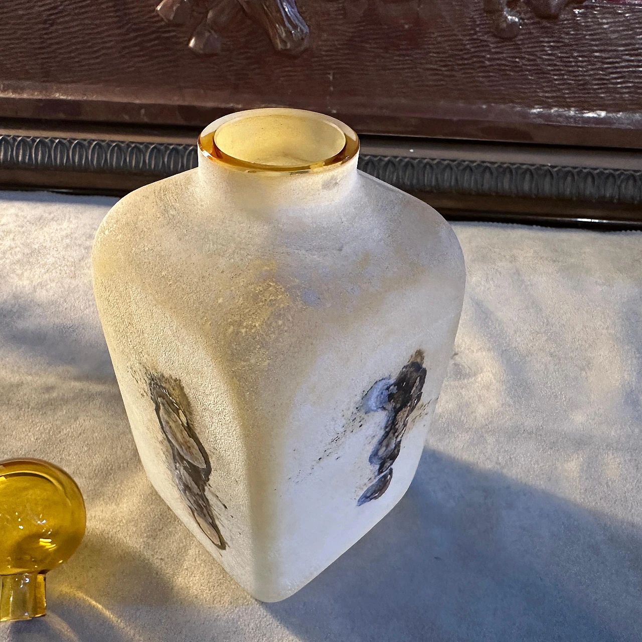 Vaso quadrato in vetro di Murano di Alfredo Barbini, anni '80 10